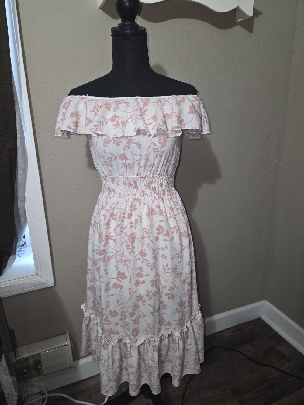Sweet Storm White and Blush Floral One-Shoulder Ruffle Midi Dress